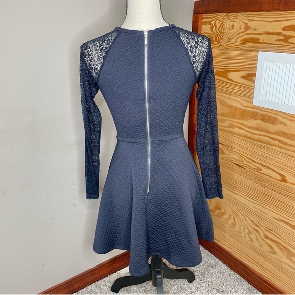 Altar’d State Navy Blue Lace Long Sleeve Fit and Flare Mini Dress Extra Small - Picture 3 of 10